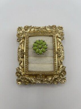 Vintage Ring Green Flower Cluster Adjustable Costume Silver Tone Size 7 Floral